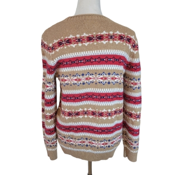 Lands End Tan & Red Fair Isle Cotton Sweater Size Medium - Picture 3 of 4